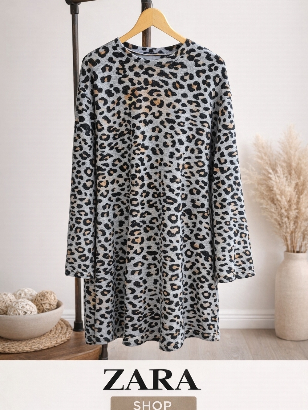 Zara animal print Ling sleeve tee L